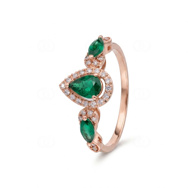 Smaragdring 750/18 K Roségold mit Diamanten 0.13 ct - RI-73764-SMA-RG