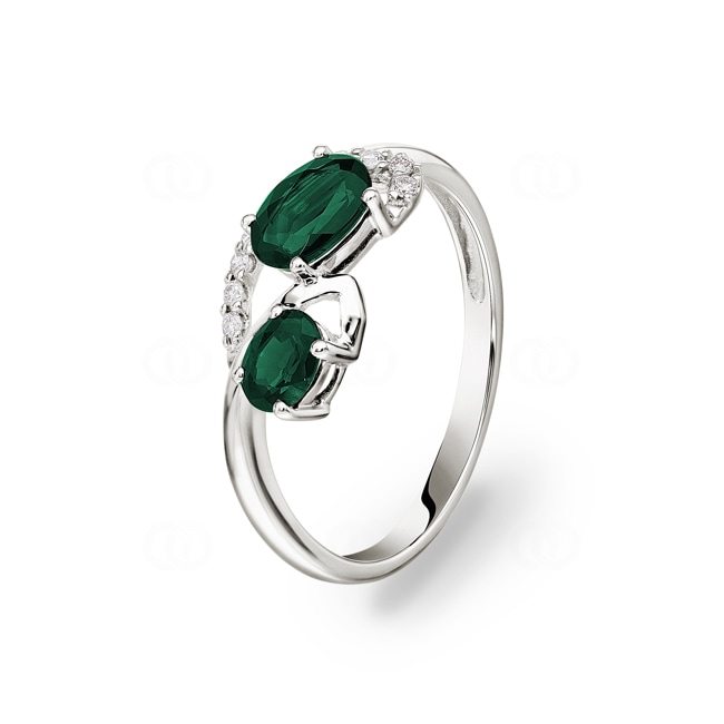 Emerald Ring 750/18 K White Gold with Diamonds 0.08 ct H/si - RI-38101-SMA-WG
