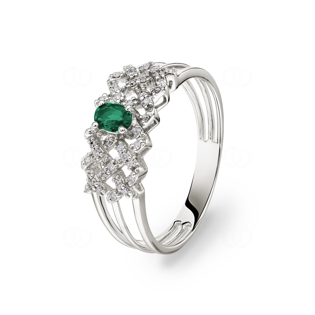 Smaragdring 750/18 K Weissgold mit Diamanten 0.09 ct H/si - RI-46721-SMA-WG