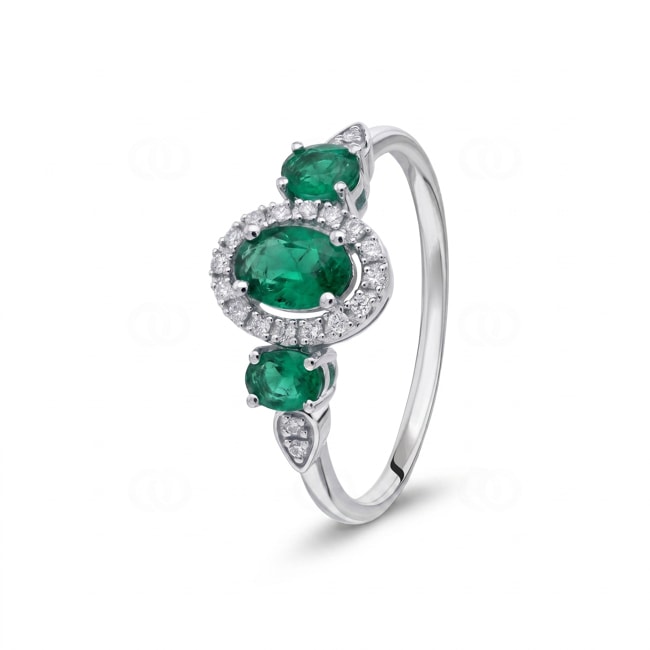 Smaragdring 750/18 K Weissgold mit Diamanten 0.09 ct - RI-73762-SMA-WG