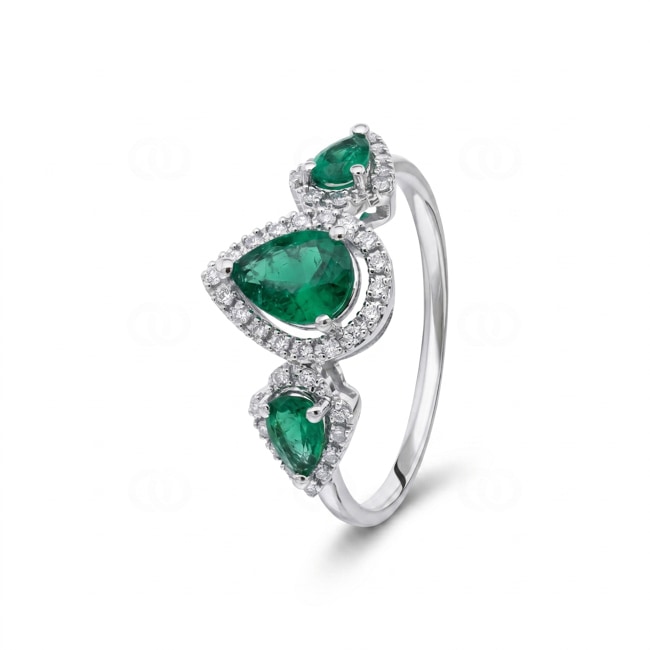 Smaragdring 750/18 K Weissgold mit Diamanten 0.18 ct - RI-73760-SMA-WG