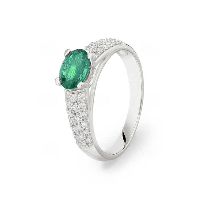Emerald Ring 750/18 K White Gold with Diamonds 0.35 ct H/si Ø 56 - PR3218/4