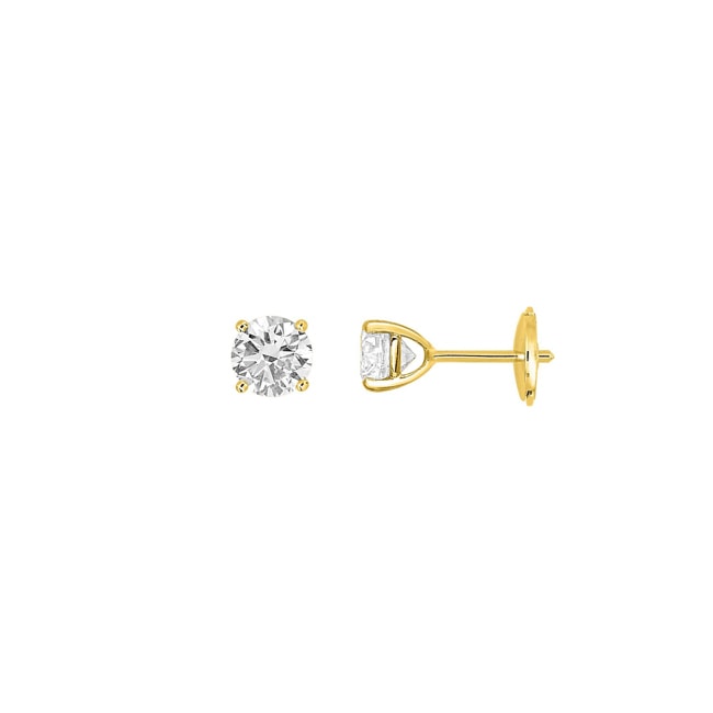 Clous d'oreilles solitaire or jaune 750/18 ct avec diamants de laboratoire 1.40 ct - DS2003.20