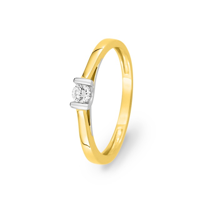 Bague solitaire or bicolore 375/9 ct avec diamant de laboratoire 0.10 ct - 9KLGD036X