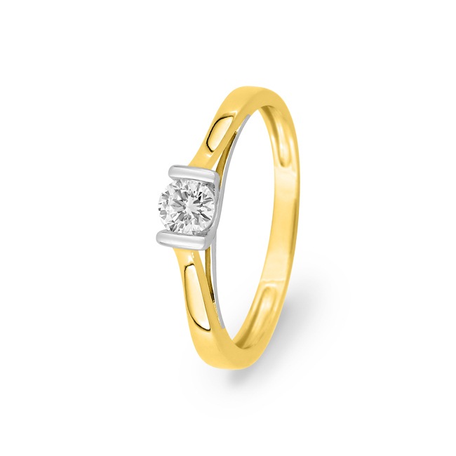 Solitaire Ring 375/9 K Yellow and White Gold with Lab Grown Diamond 0.20 ct - 9KLGD038X