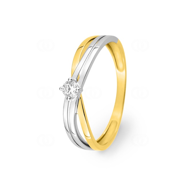 Bague solitaire or jaune 375/9 ct bicolore avec zircone - 09SA813BZ