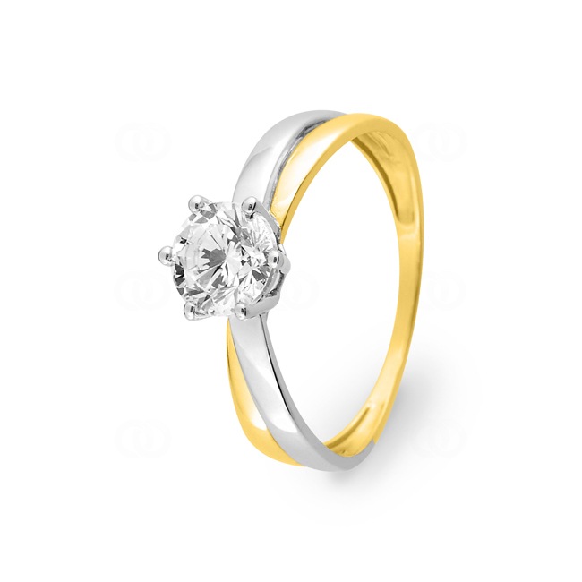 Bague solitaire or jaune 375/9 ct bicolore avec zircone - 197278.Z3