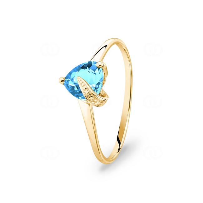 Bague solitaire or jaune 375/9 ct avec topaze bleue cœur Bague solitaire or jaune 375/9 ct avec topaze bleue cœur - 09FA018JT