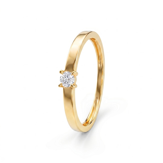 Solitaire Ring 375/9 K Yellow Gold with Lab Grown Diamond 0.10 ct - 9KLGD026Y