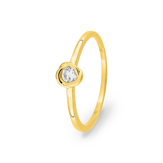 Solitaire Ring 375/9 K Yellow Gold with Lab Grown Diamond 0.10 ct - 9KLGD095Y