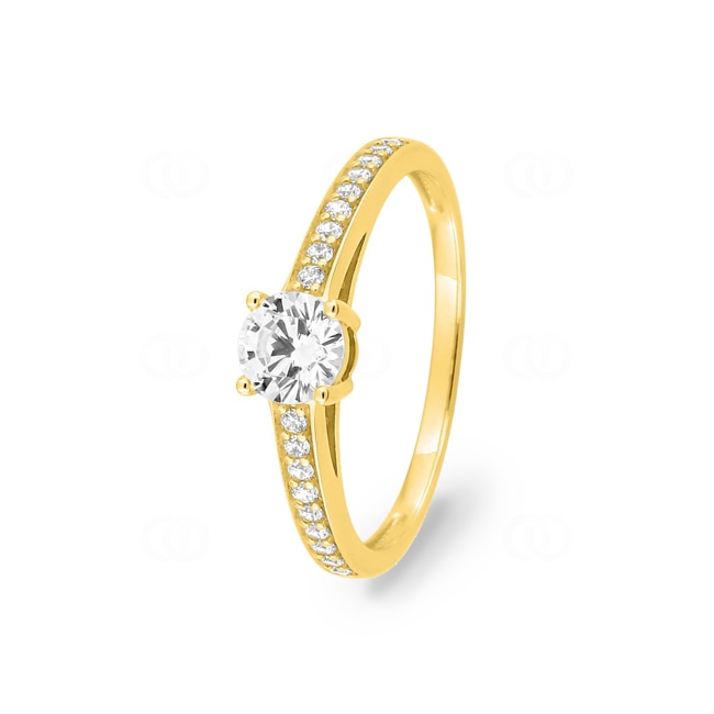 Bague solitaire accompagné or jaune 375/9 ct avec zircones - 191455.Z0