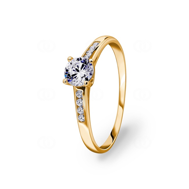 Bague solitaire accompagné or jaune 375/9 ct avec zircones - 09SJ60JZ