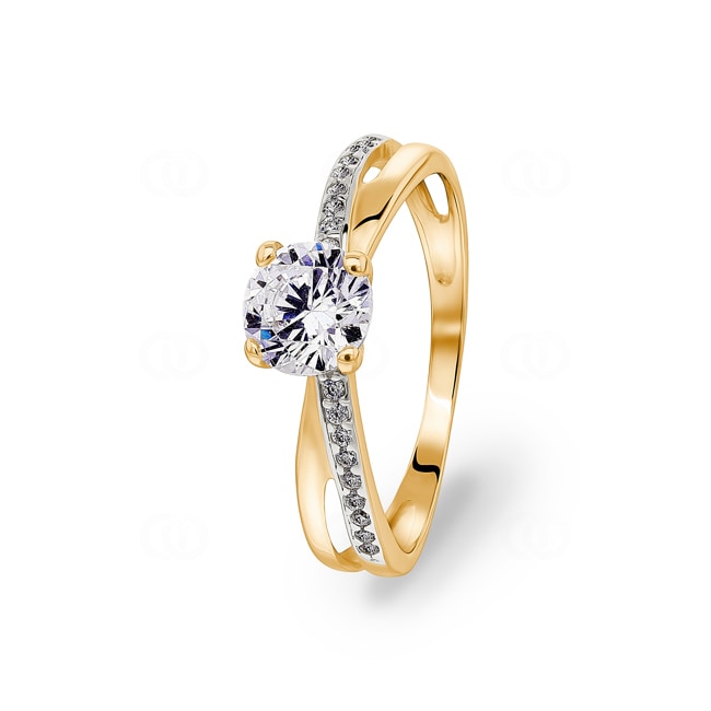 Bague solitaire accompagné or jaune 375/9 ct avec zircones - 193092.Z3