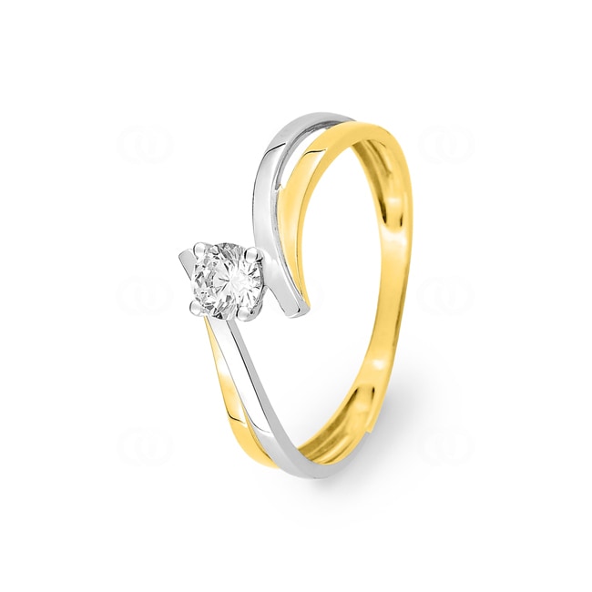 Bague solitaire or jaune 375/9 ct rhodié avec zircone rondee - 09SA808BZ