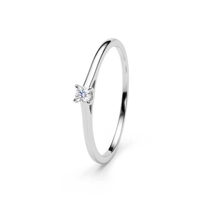 Solitaire Ring 375/9 K White Gold with Lab Grown Diamond 0.05 ct - 9KLGD020W