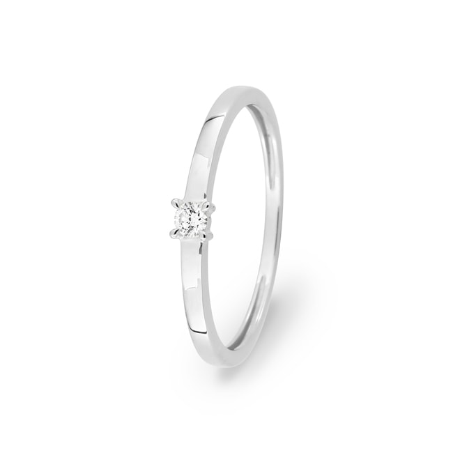 Solitaire Ring 375/9 K White Gold with Lab Grown Diamond 0.05 ct - 9KLGD025W