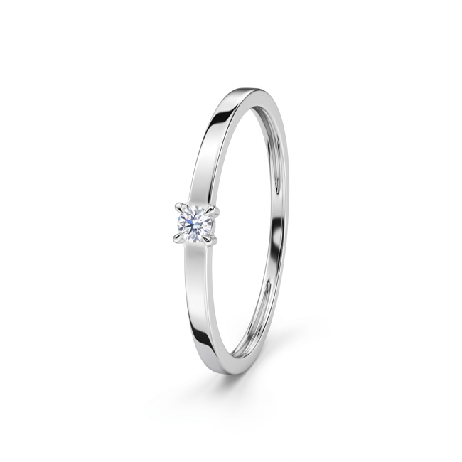 Solitaire Ring 375/9 K White Gold with Lab Grown Diamond 0.05 ct - 9KLGD025W