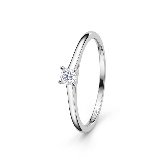 Solitaire Ring 375/9 K White Gold with Lab Grown Diamond 0.10 ct - 9KLGD021W