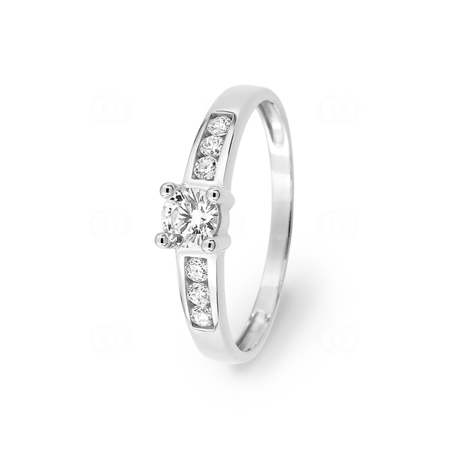 Solitärring 375/9 K Weissgold mit Zirkonia & Seitensteinen - 671034