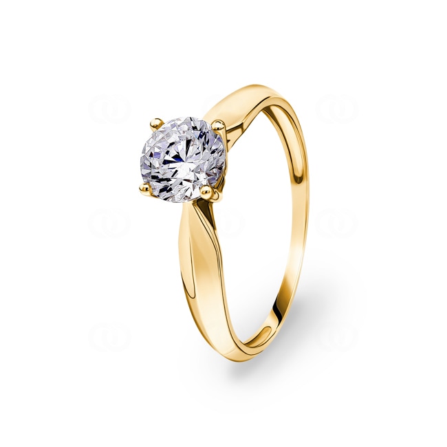 Solitaire Ring 750/18 K Yellow Gold with Cubic Zirconia 4 Prongs - 1.7077.Z0