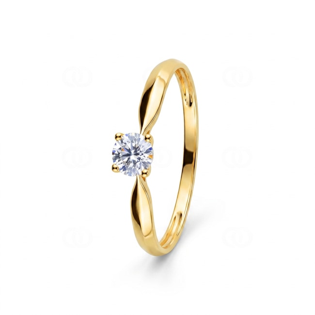 Bague solitaire or jaune 750/18 ct avec zircone en 4 griffes - 1.7075.Z0