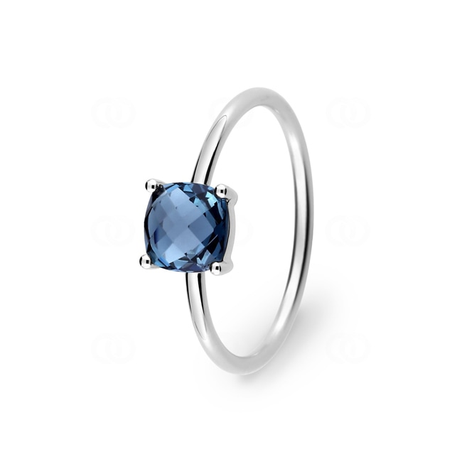 Solitärring 750/18 K Weissgold mit Blautopas Kissen - J10001.T1