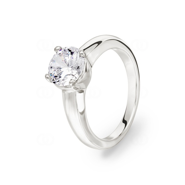 Solitaire Ring 925 Silver rhodium-plated with Cubic Zirconia 4 Prongs Ø 7.5mm - 307118.1