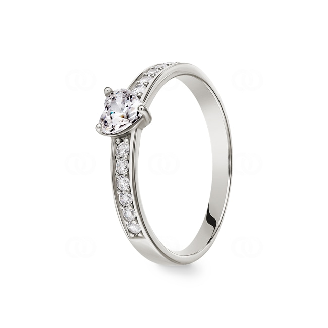Solitärring 925 Silber rhodiniert mit Zirkonia Herz und Seitensteine - ASRP25Z