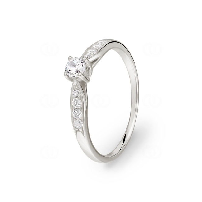 Solitärring 925 Silber rhodiniert mit Zirkonia Ø 3.4mm und Seitensteine - ASRI99Z