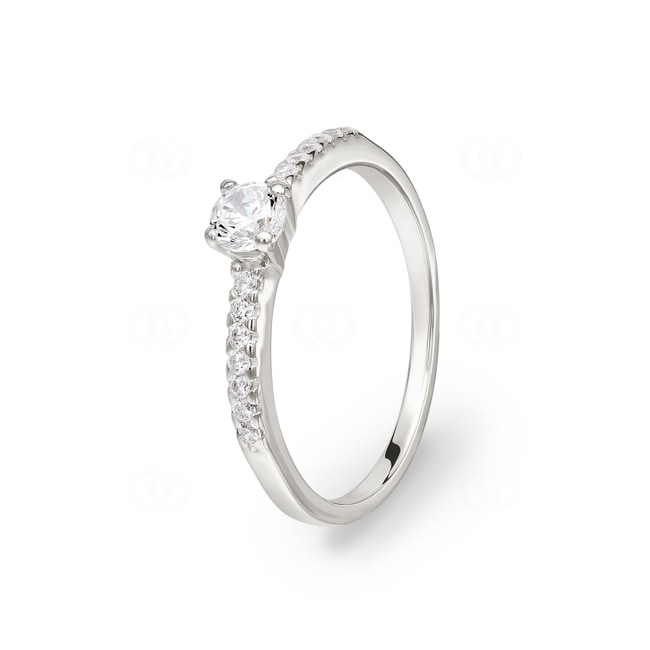 Solitärring 925 Silber rhodiniert mit Zirkonia Ø 4mm und Seitensteine - 337456.1