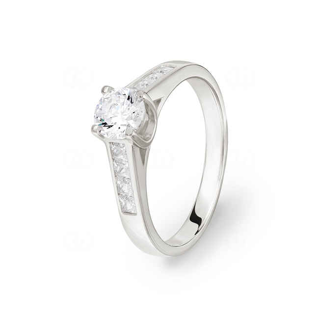 Solitärring 925 Silber rhodiniert mit Zirkonia Ø 5.5mm und Seitensteine - ASRI98Z