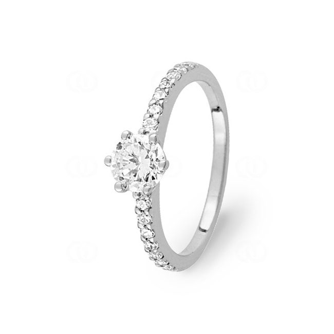 Bague Argent 925 rhodié avec zircones solitaires accompagnés - ASRR43Z