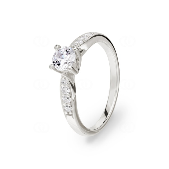 Solitärring 925 Silber rhodiniert mit Zirkonia Ø 5mm und Seitensteine - ASRI97Z