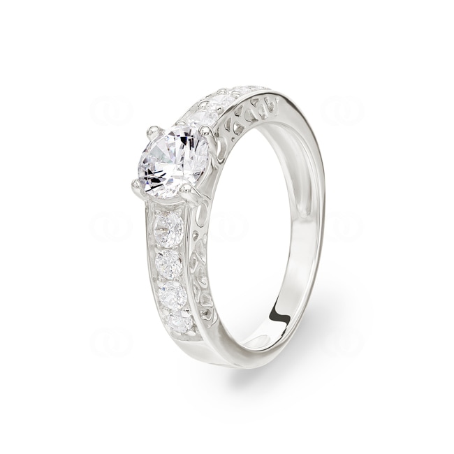 Bague Argent 925 rhodié avec zircones solitaires accompagnés - 307737.1
