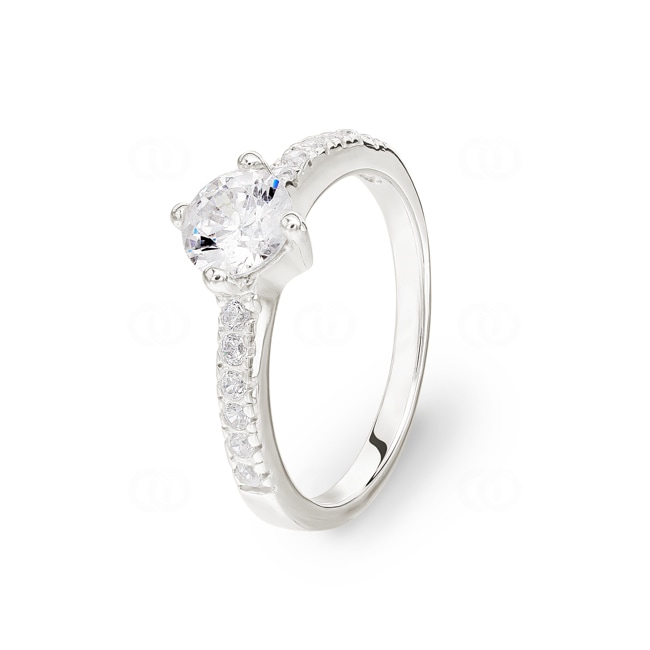 Solitaire Ring 925 Silver rhodium-plated with Cubic Zirconia Ø 6mm - 307138.1