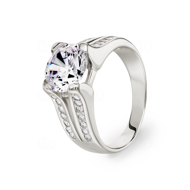 Solitaire Ring 925 Silver rhodium-plated with Cubic Zirconia Ø 8mm - 337010