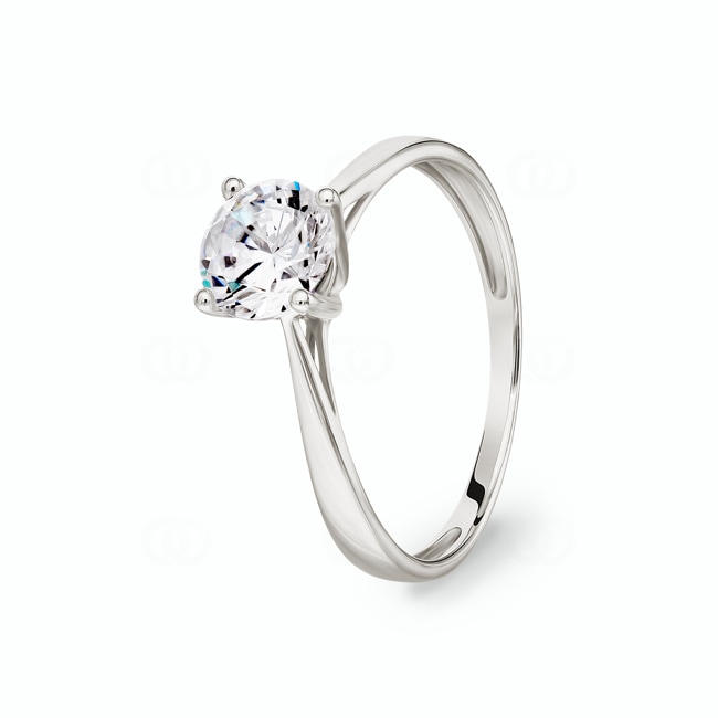 Solitaire Ring 925 Silver rhodium-plated with round Cubic Zirconia Ø 6.5mm - 337650.1