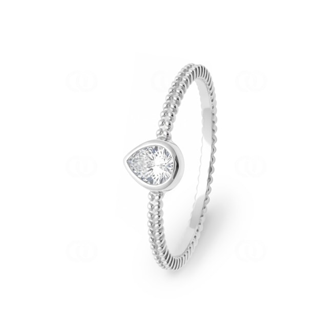 Solitärring 925 Silber rhodiniert mit Zirkonia Tropfen - RI-1906210-925