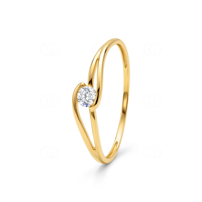 Bague solitaire fantaisie or jaune 375/9 ct avec zircone - 09SB33JZ