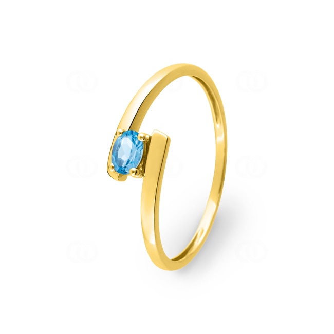 Spannring 375/9 K Gelbgold mit Blautopas oval - 197304.T0