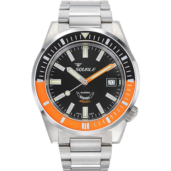 Squale Matic Satin Black-Orange Bracelet - MATICXSC.SQ22B