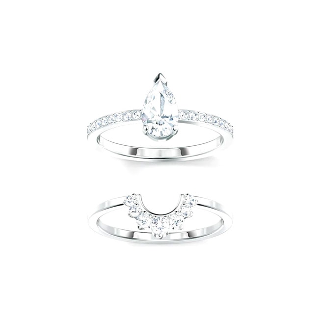 Swarovski Attract Pear ringset, white, rhodium plated Swarovski Attract Pear ringset, white, rhodium plated - M5563122