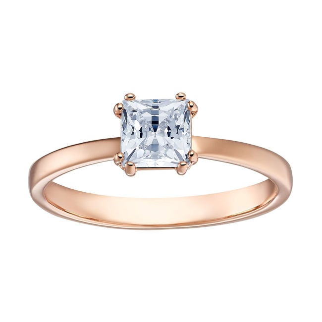 Swarovski Attract Square ring, white, pink gold plated - M5515778
