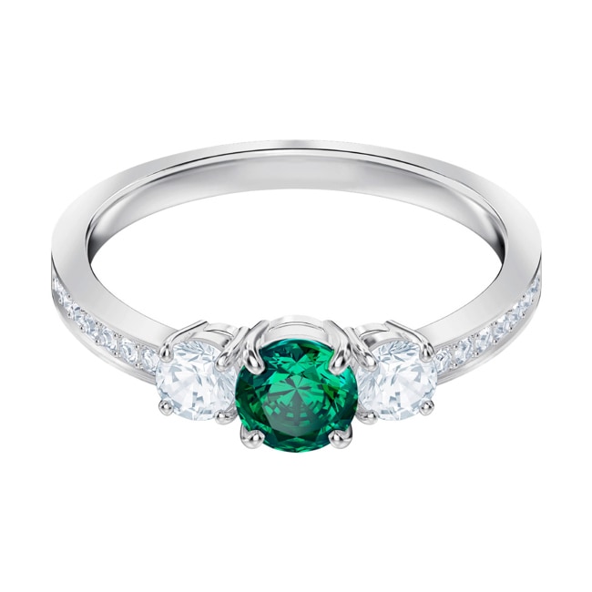 Swarovski Attract Trilogy ring, green, rhodium plated - M5448845