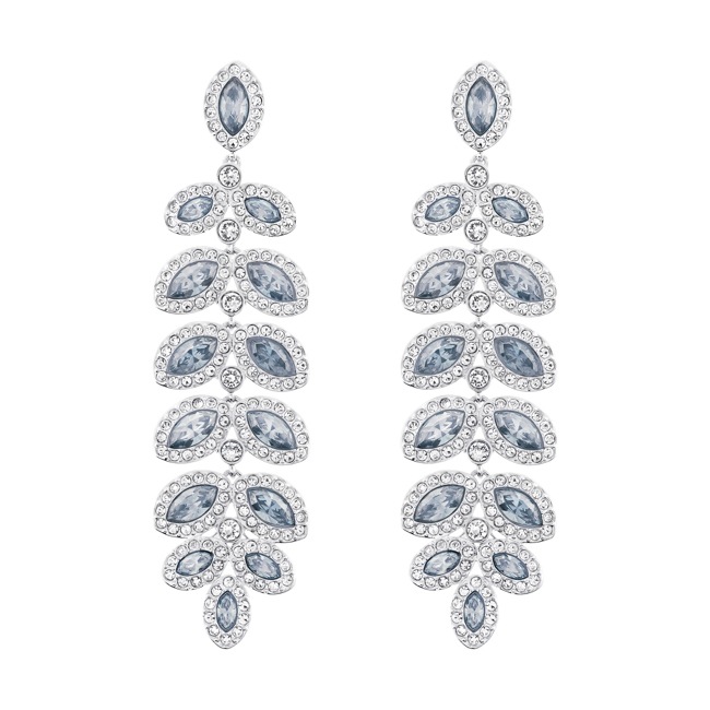 Swarovski Baron earrings, blue, rhodium plated - 5074350