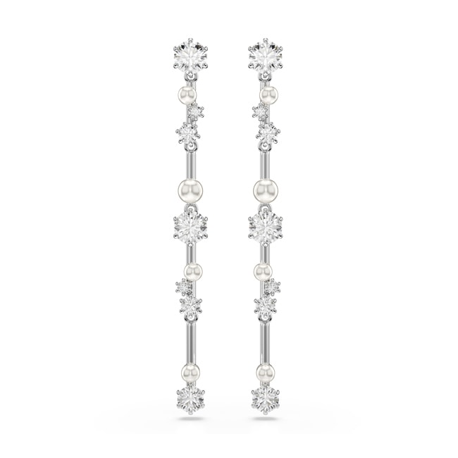 Swarovski Constella Drop-Ohrhänger, Kristallperle, Rundschliffe, Weiss, Rhodiniert - 5705614