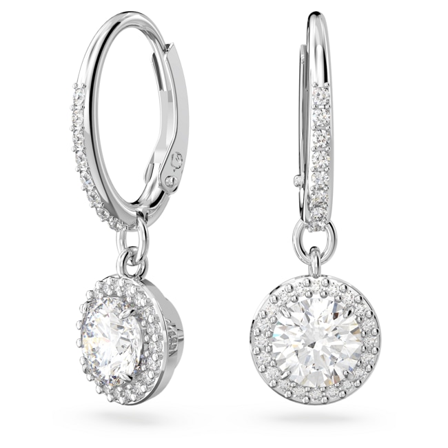 Swarovski Constella Drop-Ohrhänger Rundschliff, Pavé, Weiss, Rhodiniert - 5636270 