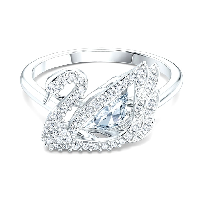 Swarovski Dancing Swan ring, white, rhodium plated - M5534841