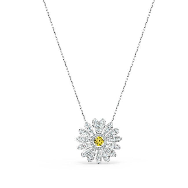 Swarovski Eternal Flower necklace, Yellow, rhodium plated - 5512660