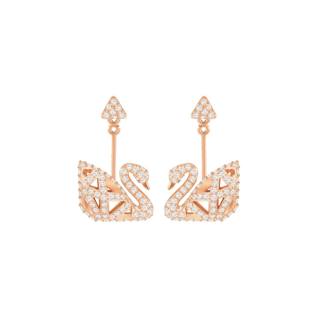 Swarovski Facet Swan earring, white, pink gold plated - 5358058